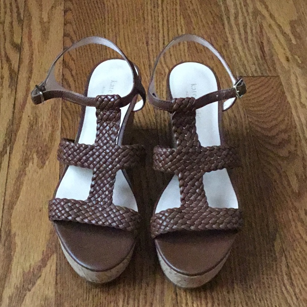 kate spade Brown Woven Leather Platform Sandals